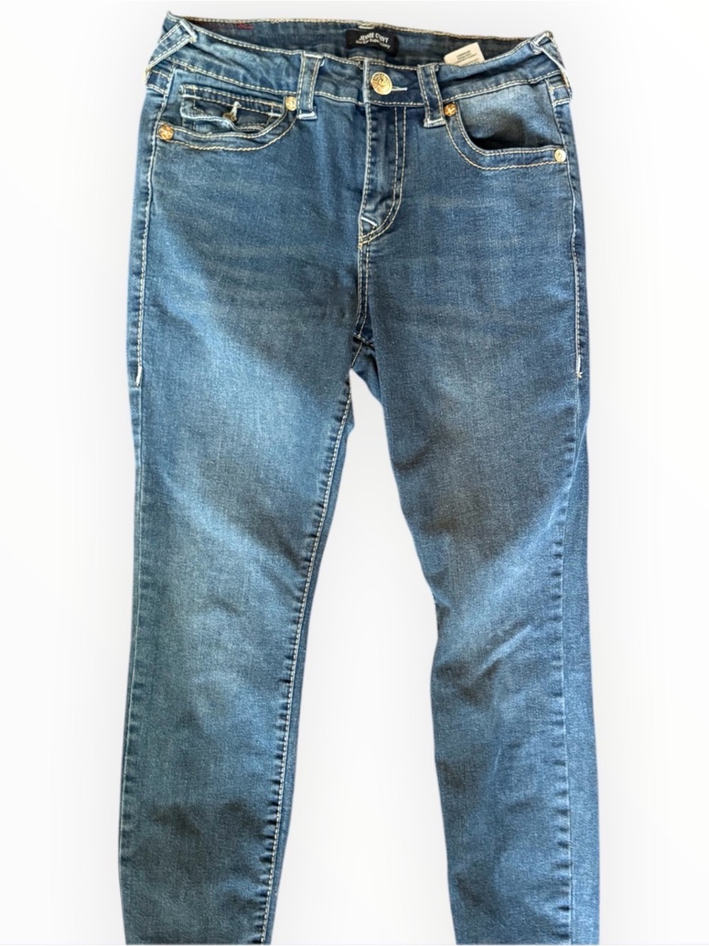 True Religion Women's Medium Wash Skinny Jeans with Signature Back Pockets - Picture 2 of 5